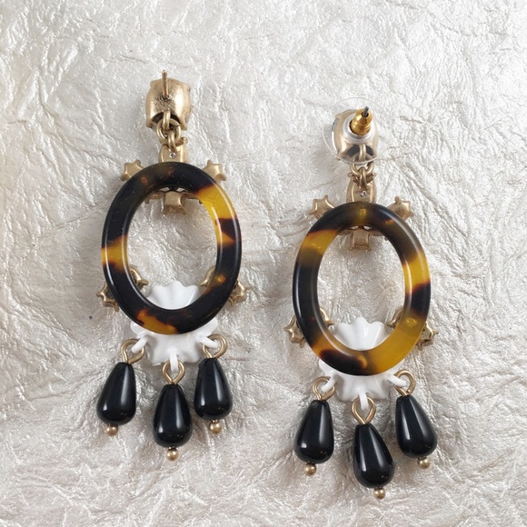 NWT J.Crew Tortoise & Diamond Earrings - Picture 2 of 4